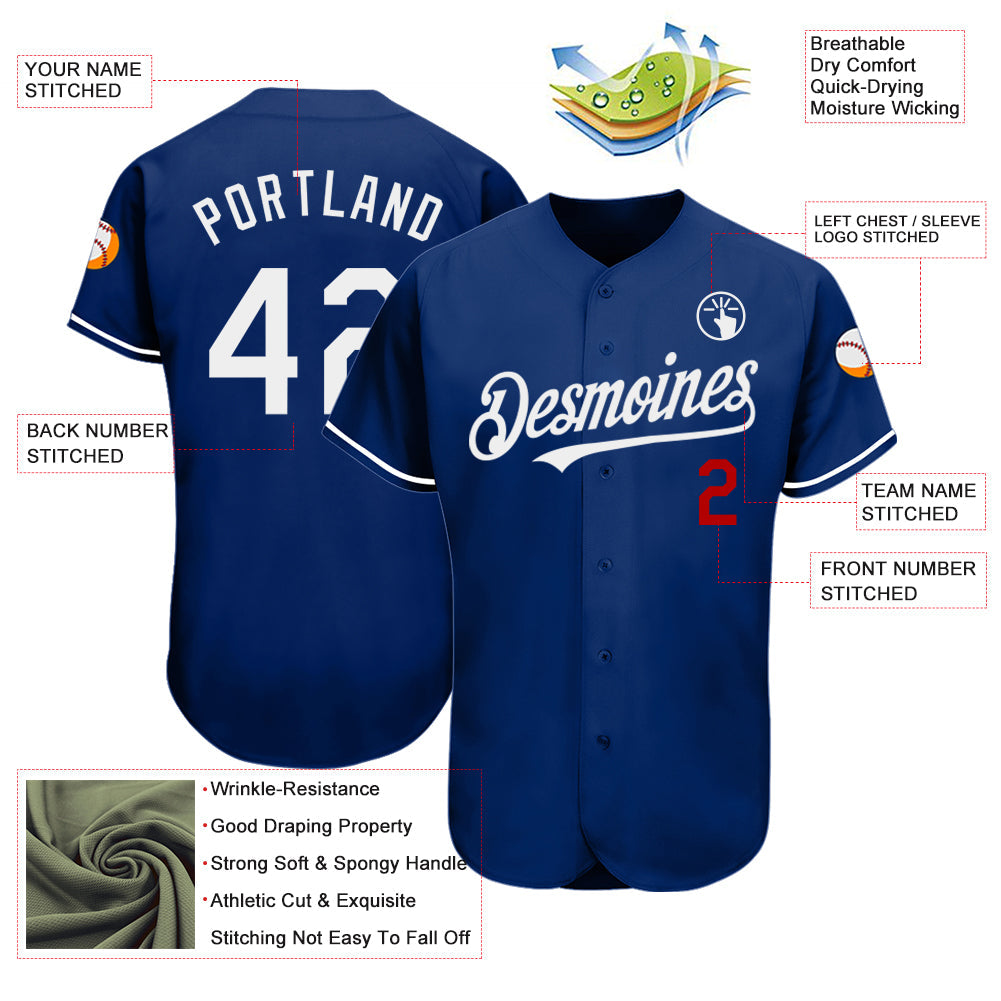 Custom Royal White-Red Authentic Baseball Jersey view 3