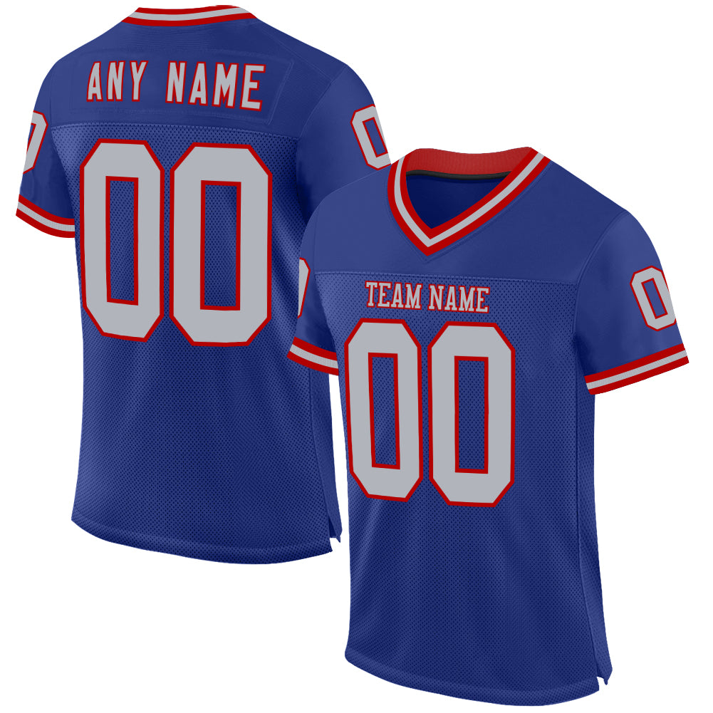 Custom Royal Gray-Red Mesh Authentic Throwback Football Jersey - Main View