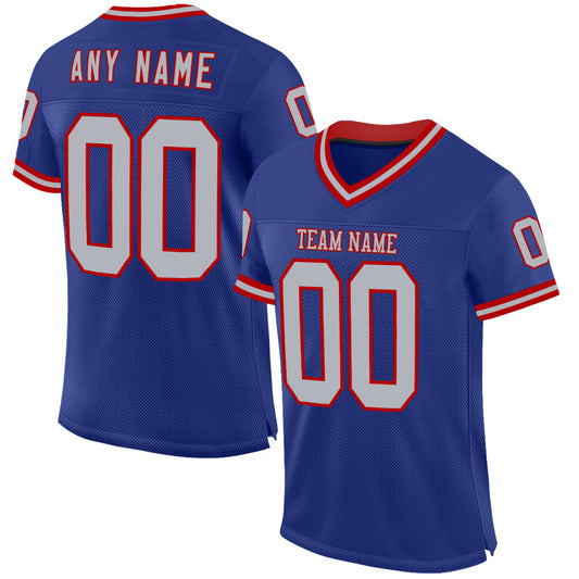 Custom Royal Gray-Red Mesh Authentic Throwback Football Jersey - Main View