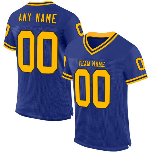 Custom Royal Gold-Black Mesh Authentic Throwback Football Jersey - Main View