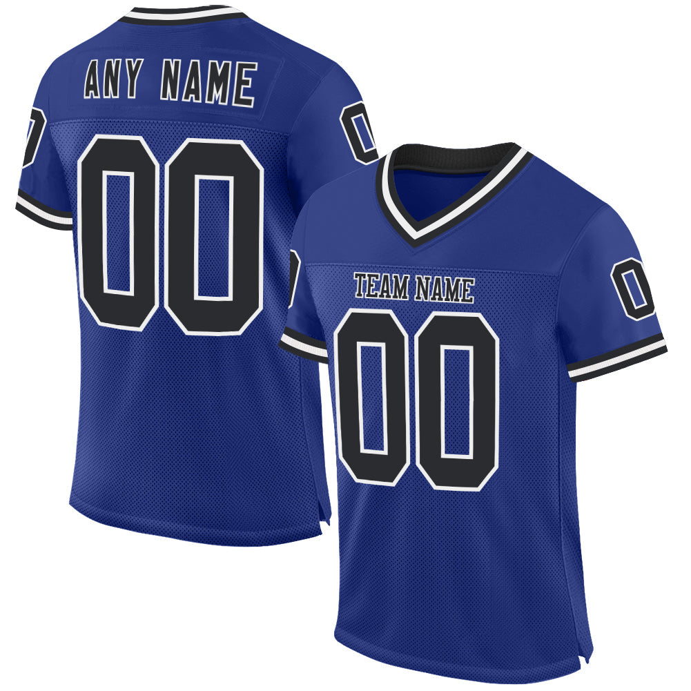 Custom Royal Black-White Mesh Authentic Throwback Football Jersey - Main View