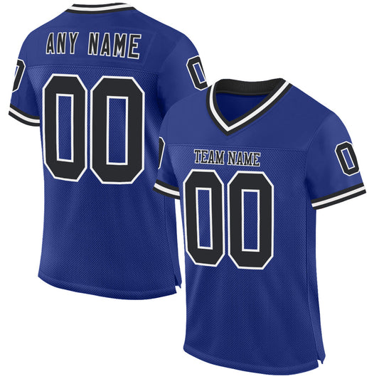 Custom Royal Black-White Mesh Authentic Throwback Football Jersey - Main View