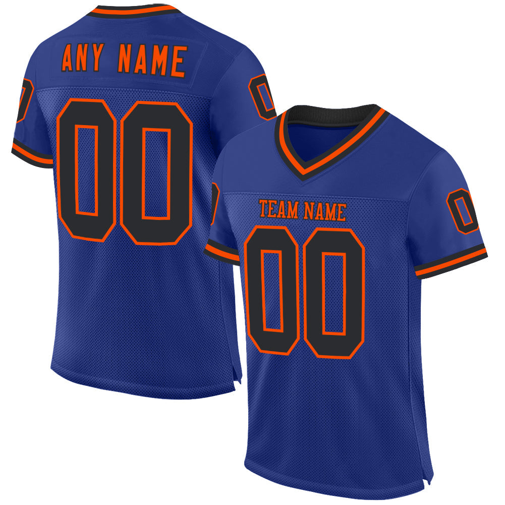 Custom Royal Black-Orange Mesh Authentic Throwback Football Jersey - Main View