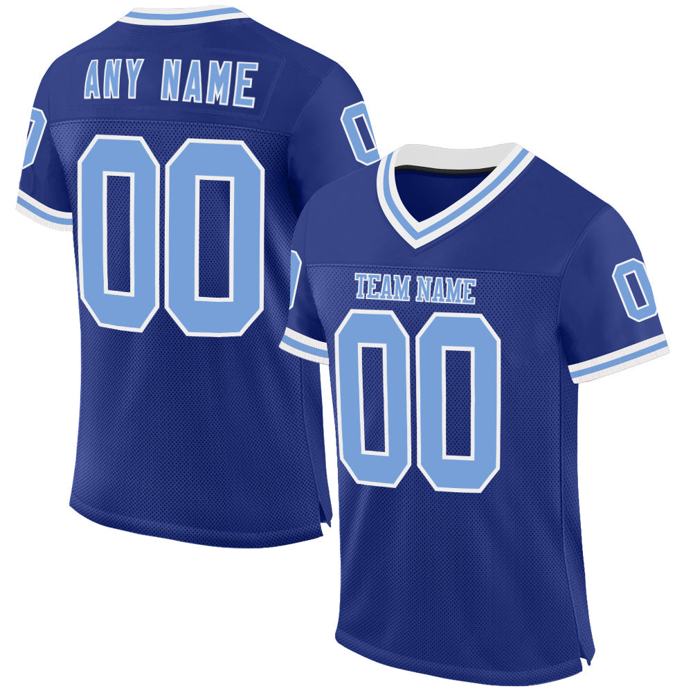 Custom Royal Light Blue-White Mesh Authentic Throwback Football Jersey - Main View