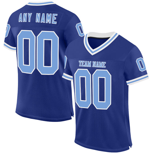 Custom Royal Light Blue-White Mesh Authentic Throwback Football Jersey - Main View