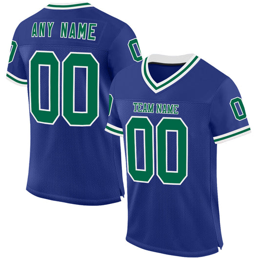 Custom Royal Kelly Green-White Mesh Authentic Throwback Football Jersey - Main View
