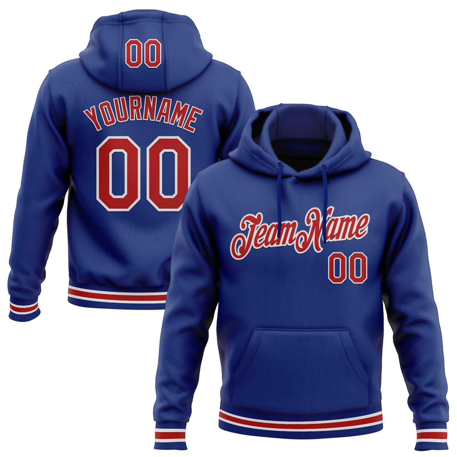 Custom Stitched Royal Red-White Sports Pullover Sweatshirt Hoodie - Main View