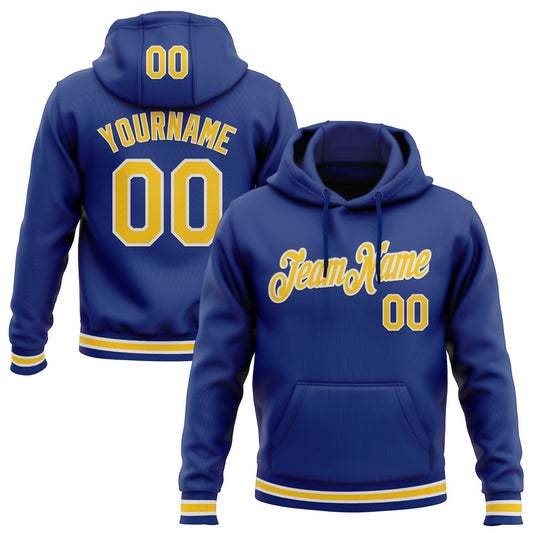 Custom Stitched Royal Yellow-White Sports Pullover Sweatshirt Hoodie - Main View