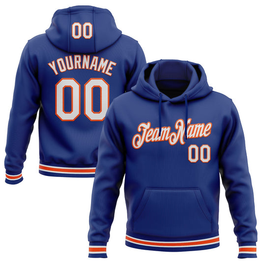 Custom Stitched Royal White-Orange Sports Pullover Sweatshirt Hoodie - Main View