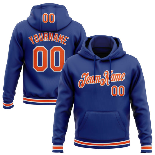 Custom Stitched Royal Orange-White Sports Pullover Sweatshirt Hoodie - Main View