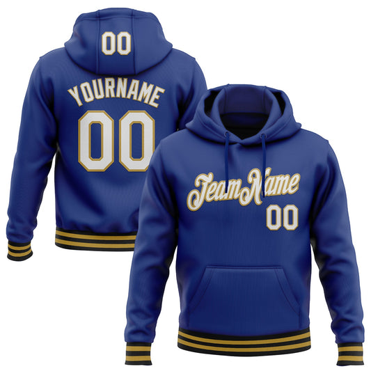 Custom Stitched Royal Old Gold-Black Sports Pullover Sweatshirt Hoodie - Main View