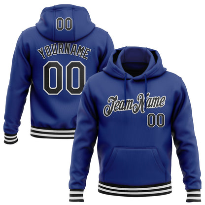 Custom Stitched Royal Black-White Sports Pullover Sweatshirt Hoodie - Main View