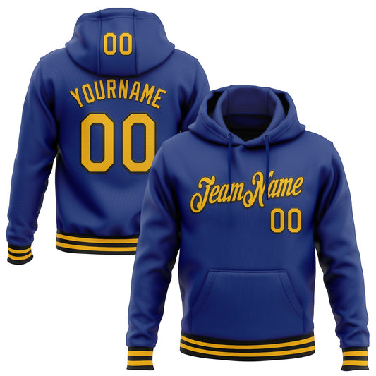 Custom Stitched Royal Gold-Black Sports Pullover Sweatshirt Hoodie - Main View