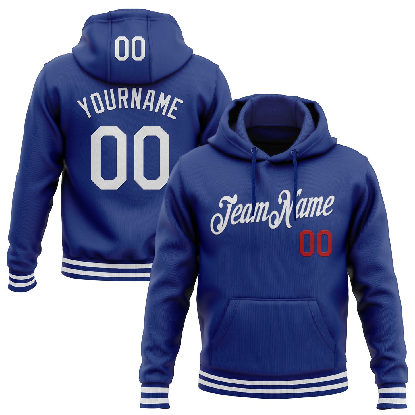 Custom Stitched Royal White-Red Sports Pullover Sweatshirt Hoodie - Main View