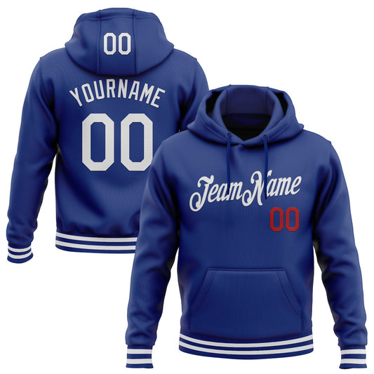 Custom Stitched Royal White-Red Sports Pullover Sweatshirt Hoodie - Main View