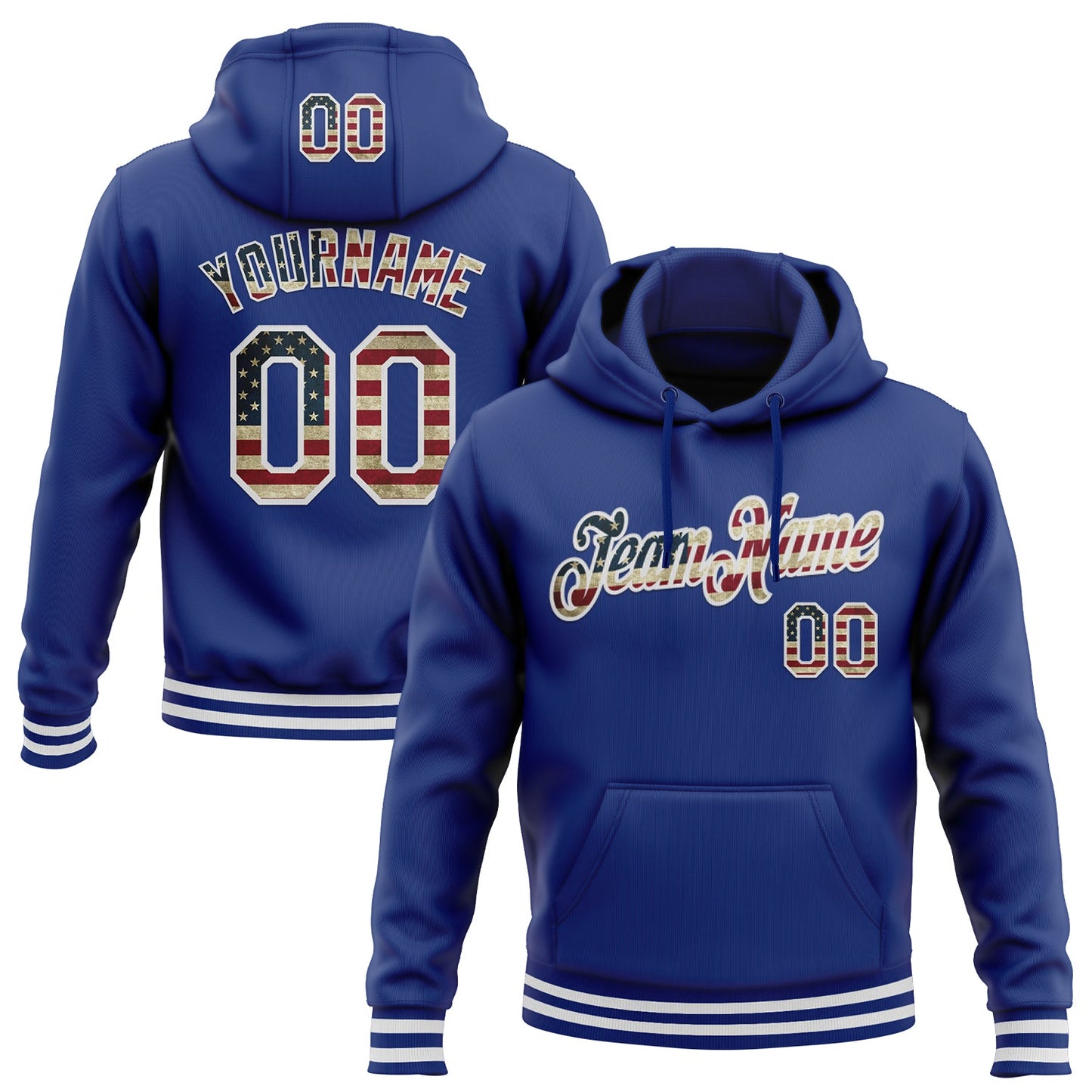 Custom Stitched Royal Vintage USA Flag-White Sports Pullover Sweatshirt Hoodie - Main View