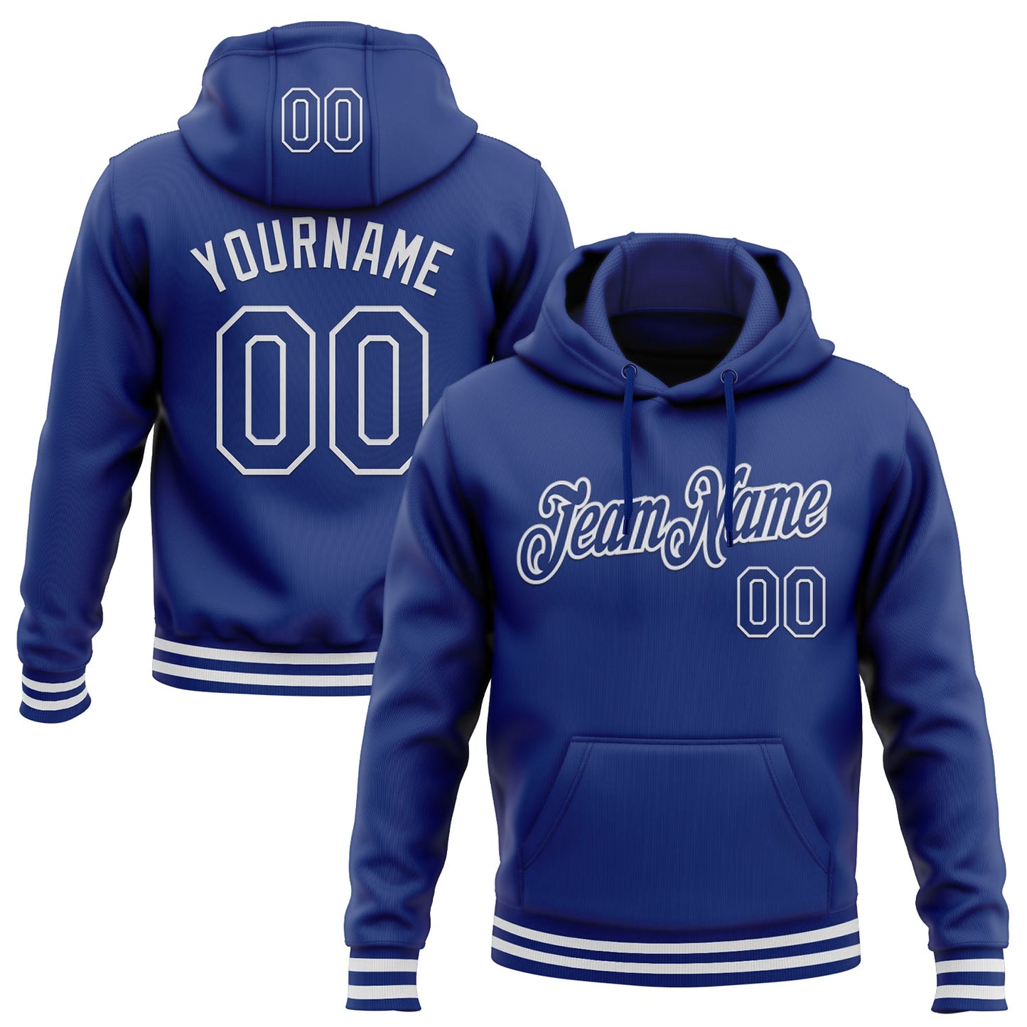 Custom Stitched Royal White Sports Pullover Sweatshirt Hoodie - Main View