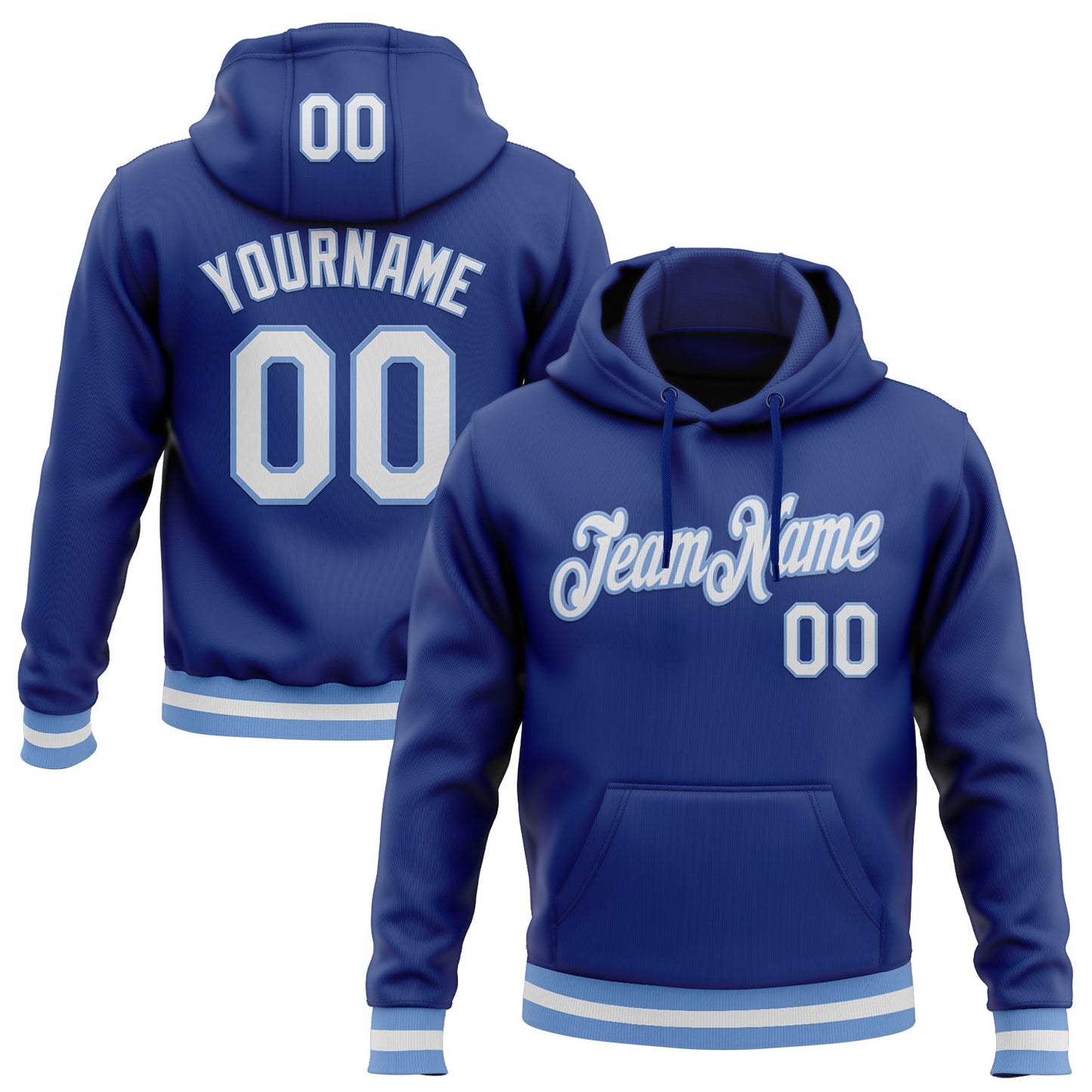 Custom Stitched Royal White-Light Blue Sports Pullover Sweatshirt Hoodie - Main View