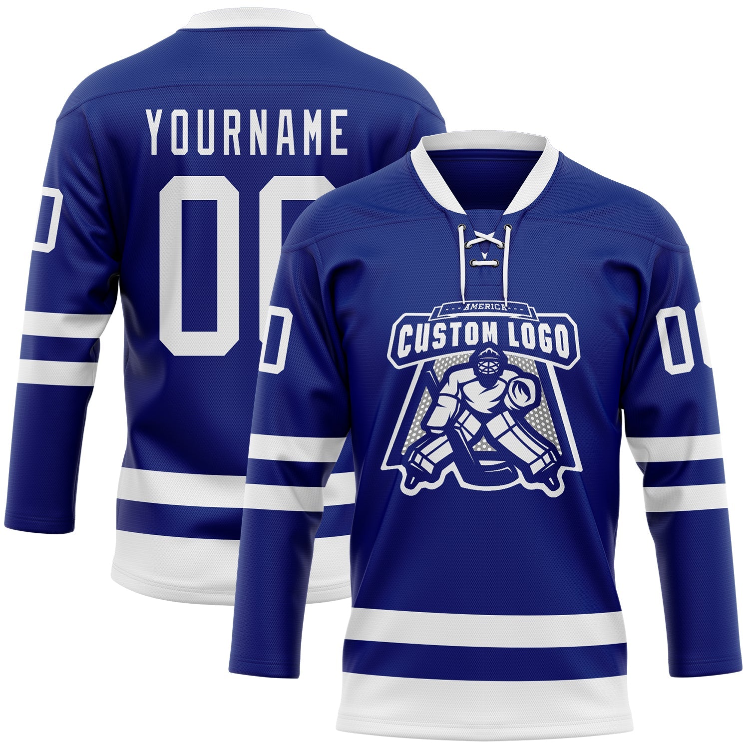 Custom Royal White Hockey Lace Neck Jersey view 2