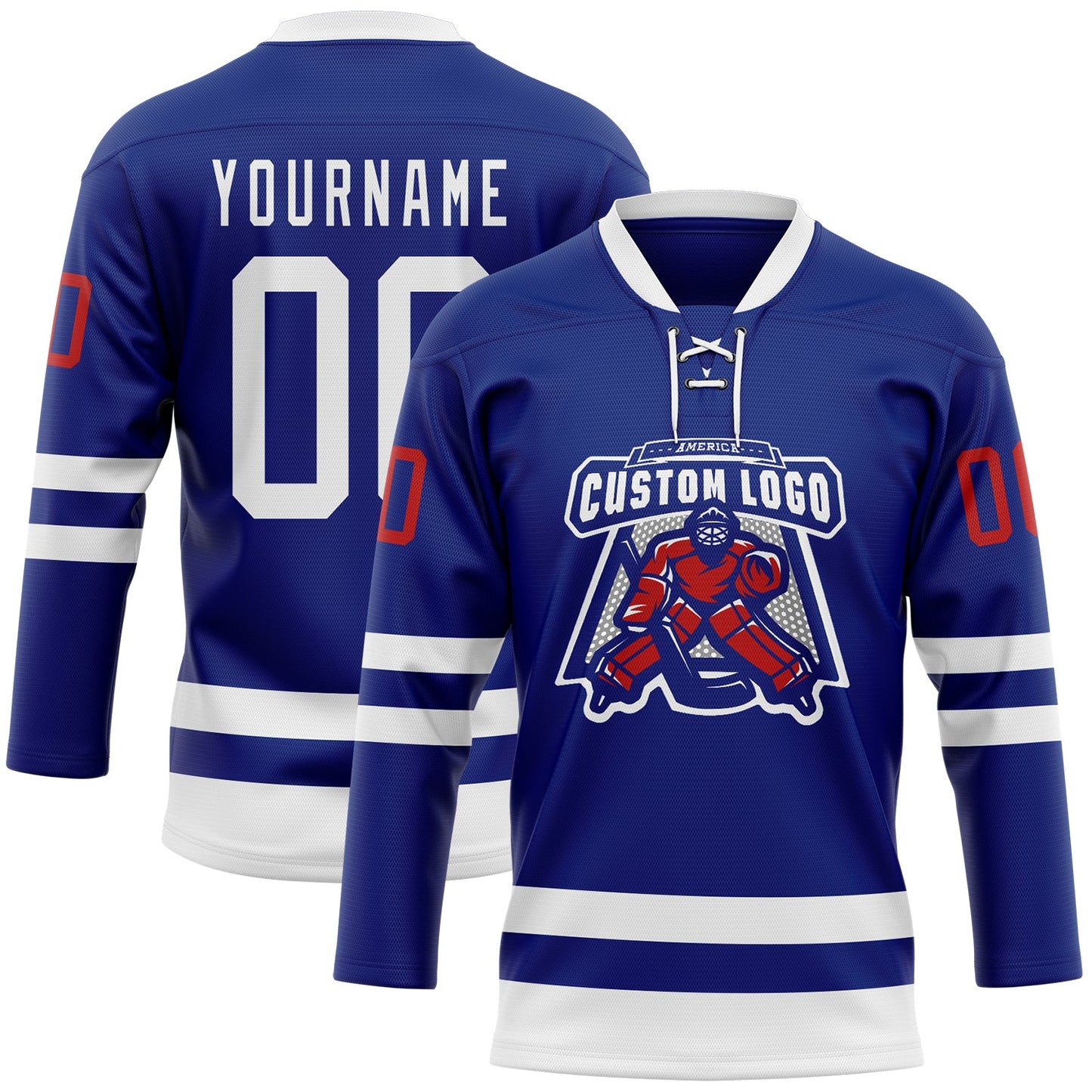 Custom Royal White-Red Hockey Lace Neck Jersey view 2