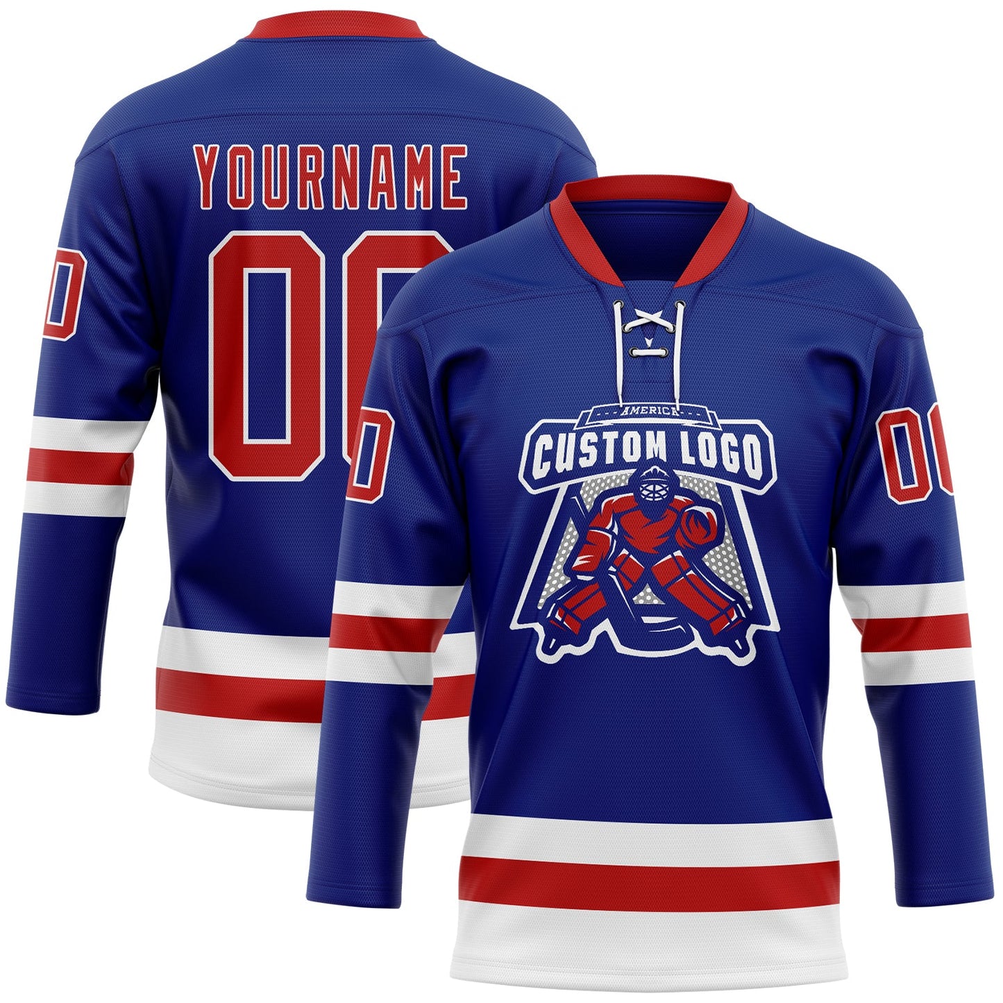Custom Royal Red-White Hockey Lace Neck Jersey view 2