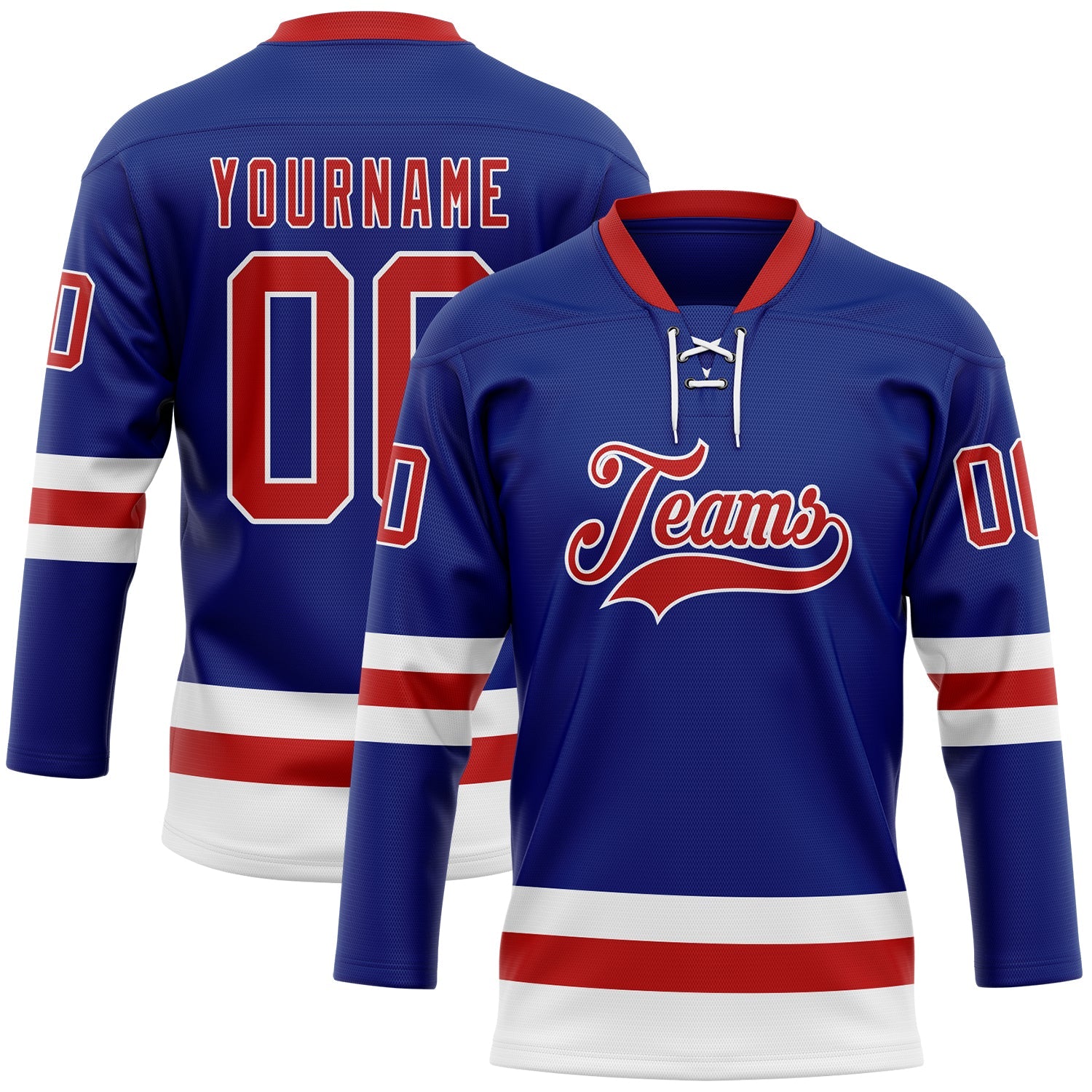 Custom Royal Red-White Hockey Lace Neck Jersey - Main View