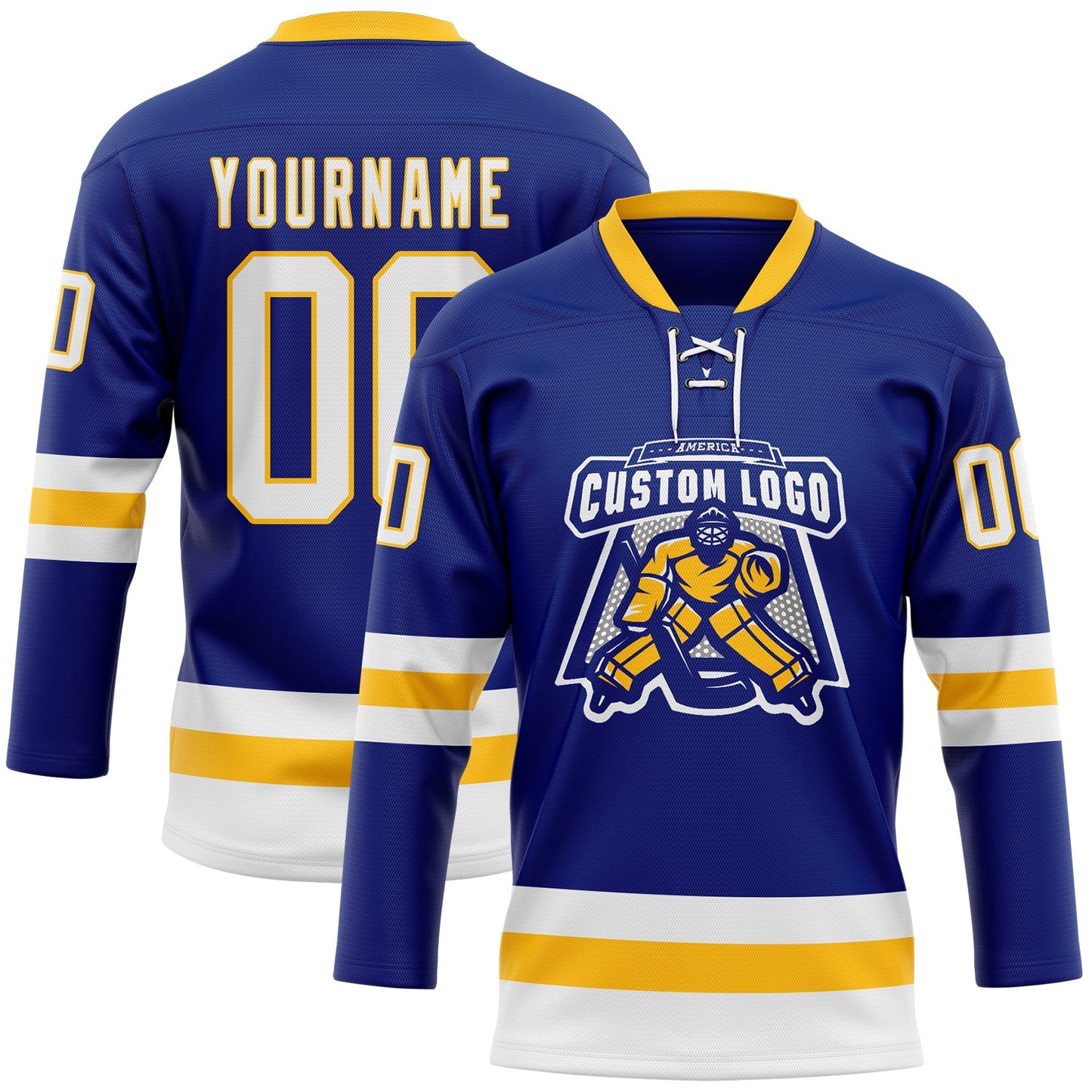 Custom Royal White-Gold Hockey Lace Neck Jersey view 2