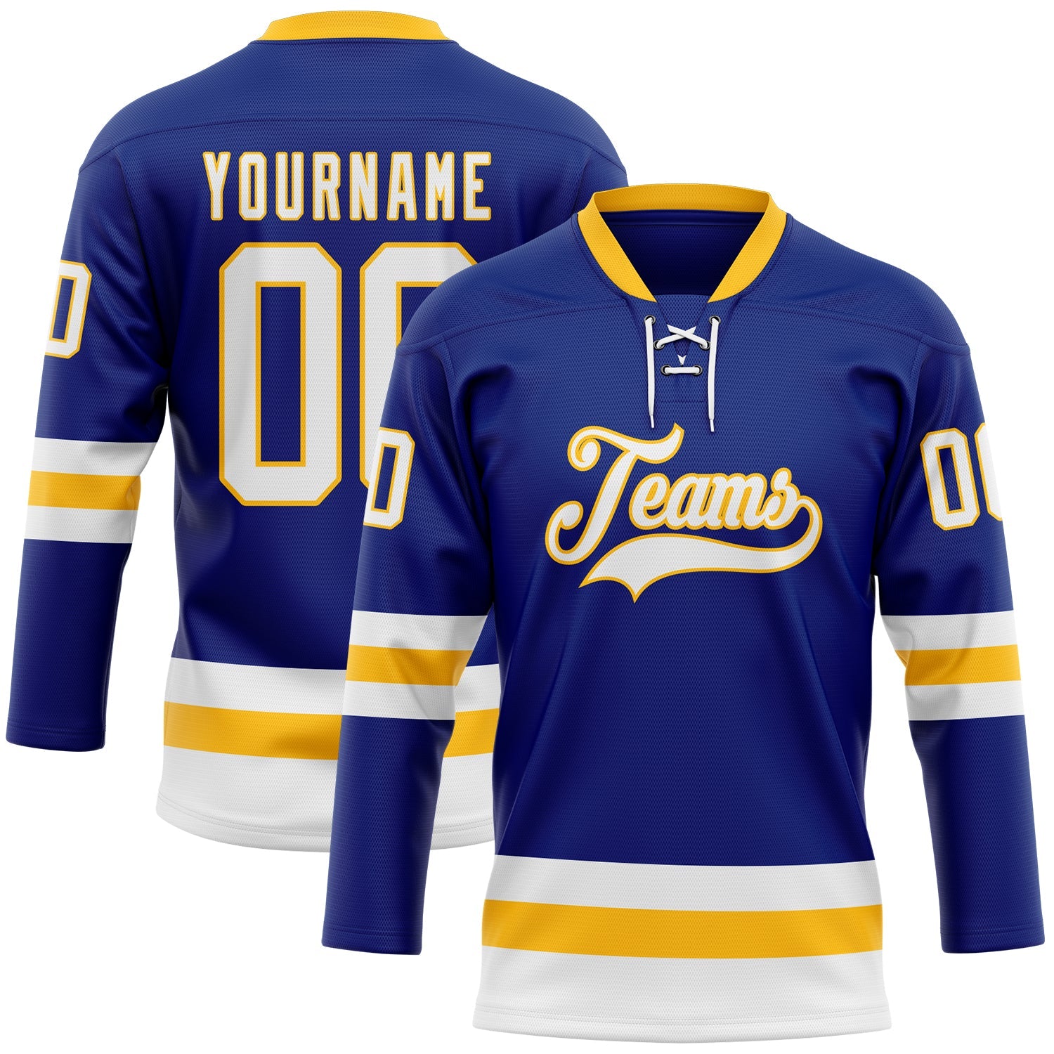 Custom Royal White-Gold Hockey Lace Neck Jersey - Main View