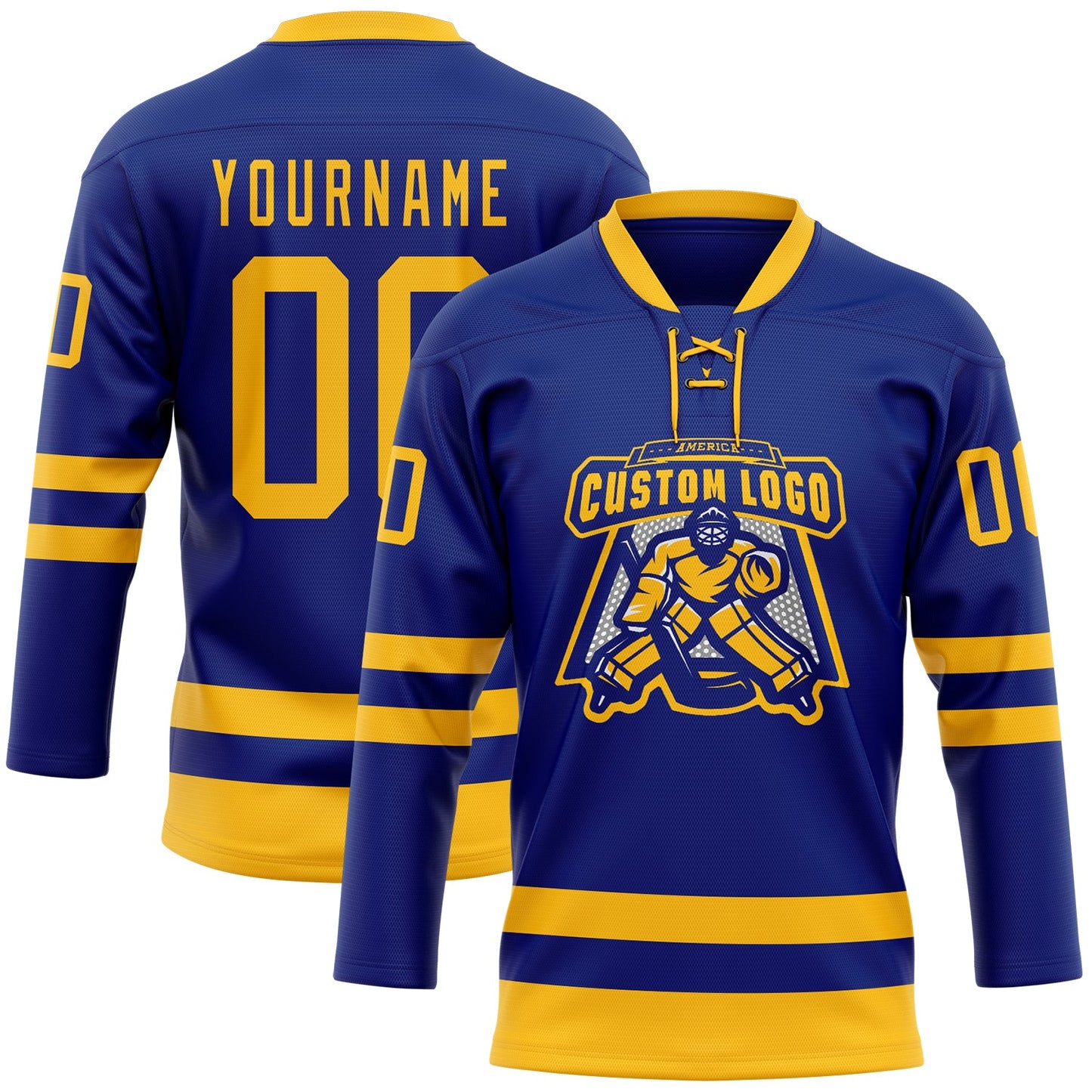 Custom Royal Gold Hockey Lace Neck Jersey view 2