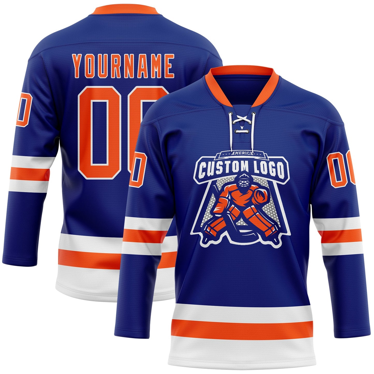 Custom Royal Orange-White Hockey Lace Neck Jersey view 2