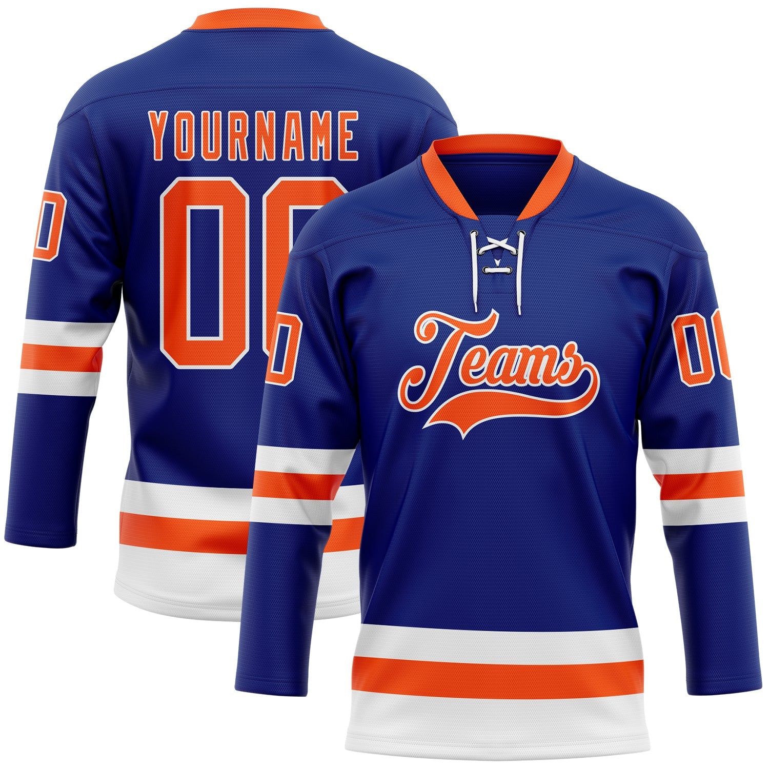 Custom Royal Orange-White Hockey Lace Neck Jersey - Main View