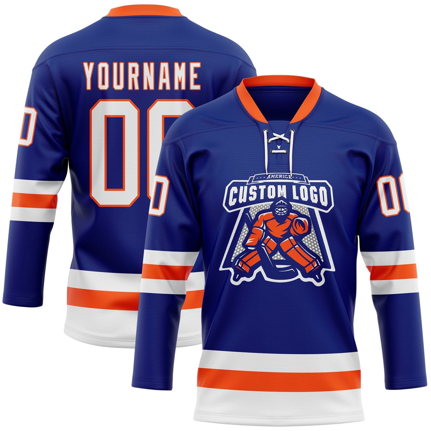 Custom Royal White-Orange Hockey Lace Neck Jersey view 2