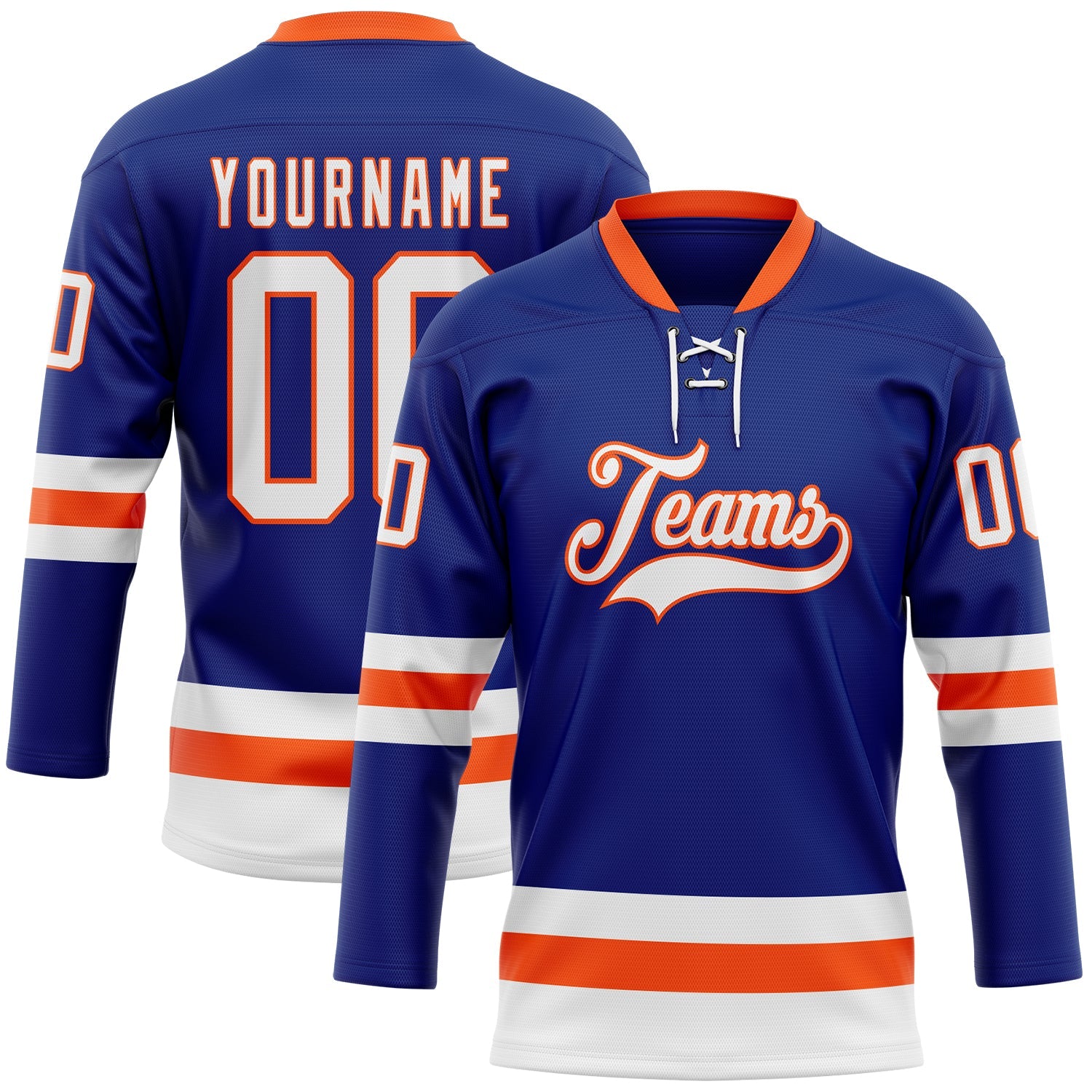 Custom Royal White-Orange Hockey Lace Neck Jersey - Main View
