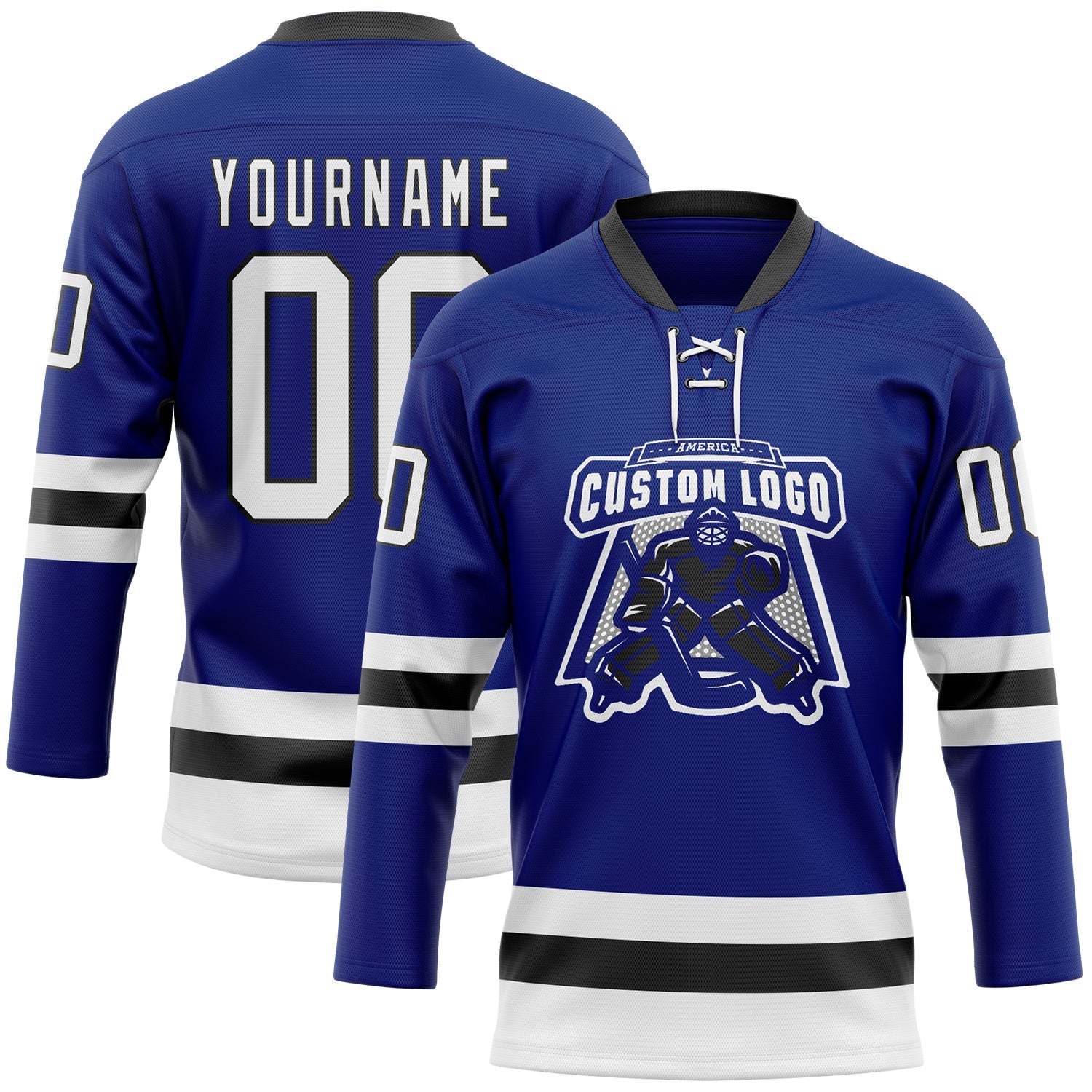 Custom Royal White-Black Hockey Lace Neck Jersey view 2