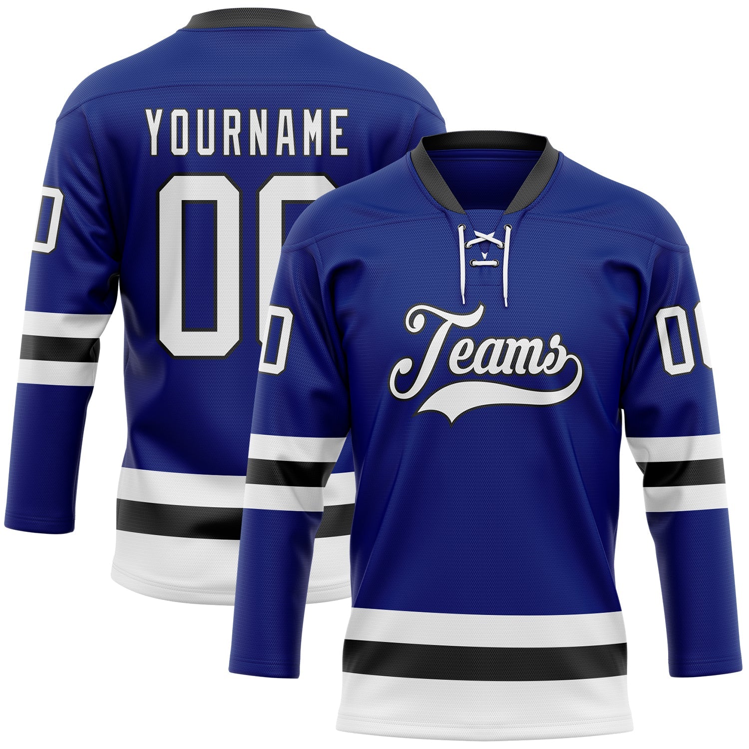 Custom Royal White-Black Hockey Lace Neck Jersey - Main View
