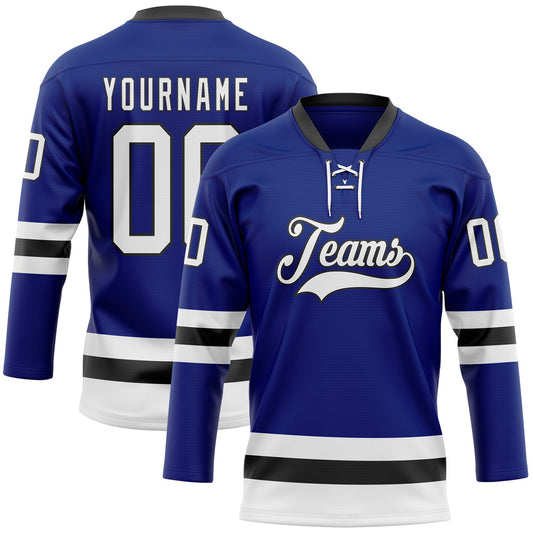 Custom Royal White-Black Hockey Lace Neck Jersey - Main View