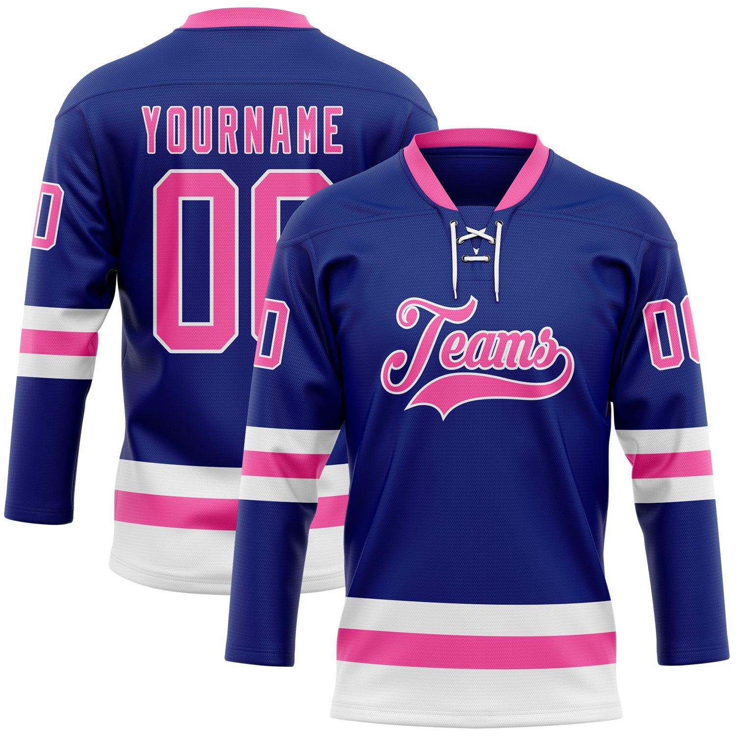 Custom Royal Pink-White Hockey Lace Neck Jersey - Main View