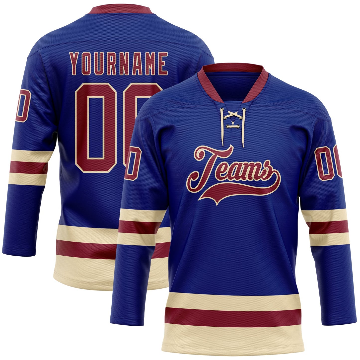 Custom Royal Crimson-Cream Hockey Lace Neck Jersey - Main View
