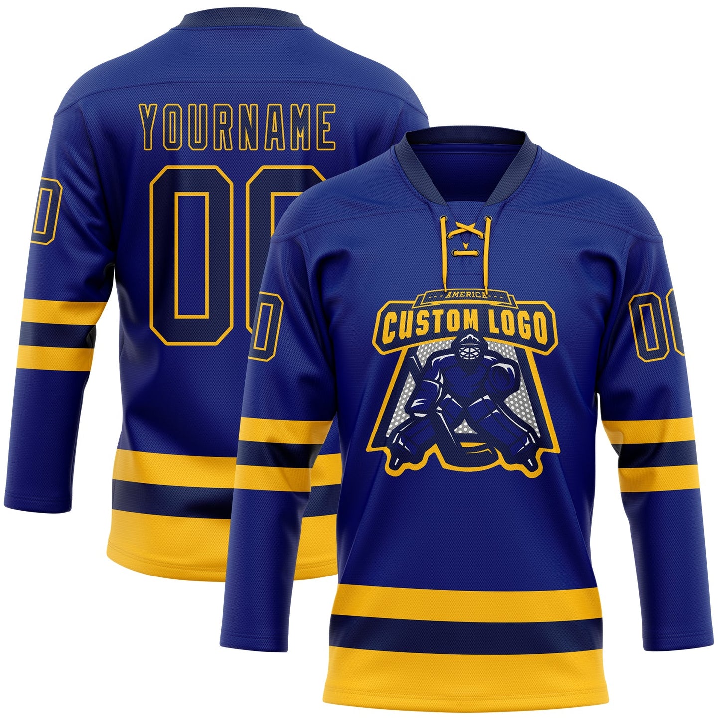 Custom Royal Navy-Gold Hockey Lace Neck Jersey view 2