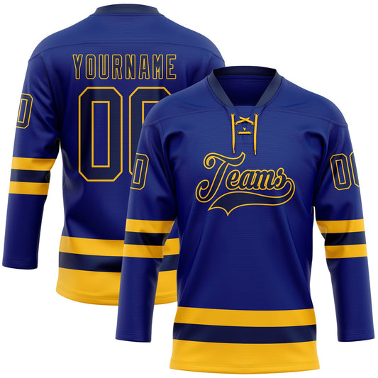Custom Royal Navy-Gold Hockey Lace Neck Jersey - Main View