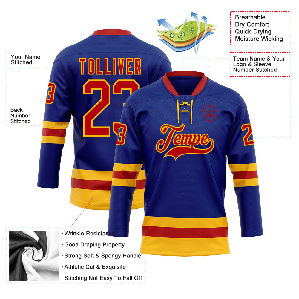 Custom Royal Red-Gold Hockey Lace Neck Jersey view 3