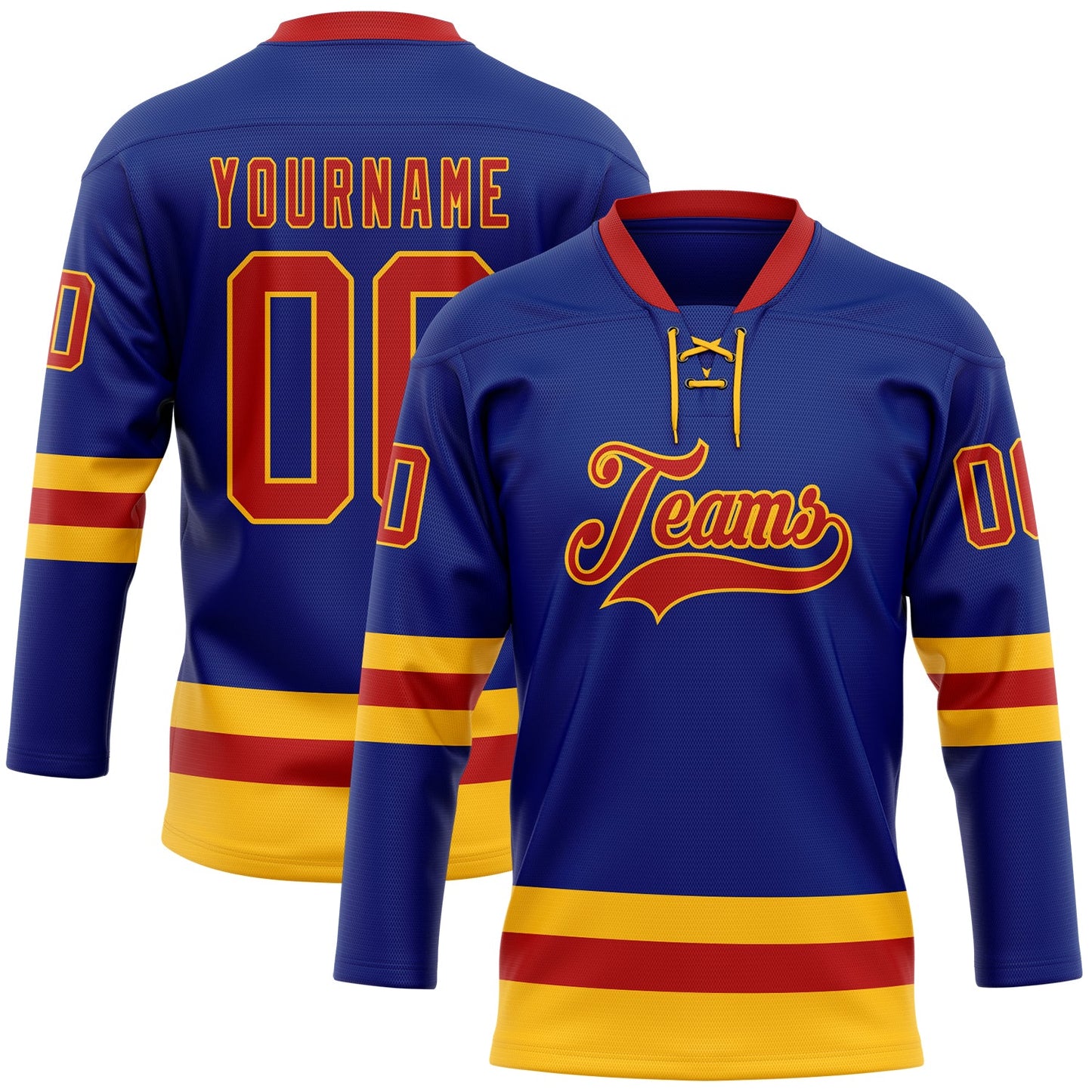 Custom Royal Red-Gold Hockey Lace Neck Jersey - Main View