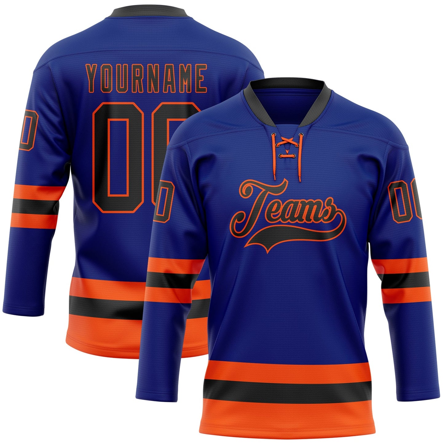 Custom Royal Black-Orange Hockey Lace Neck Jersey - Main View
