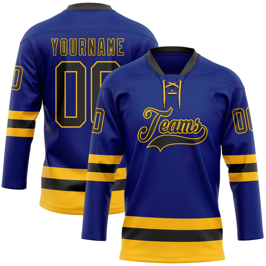 Custom Royal Black-Gold Hockey Lace Neck Jersey - Main View