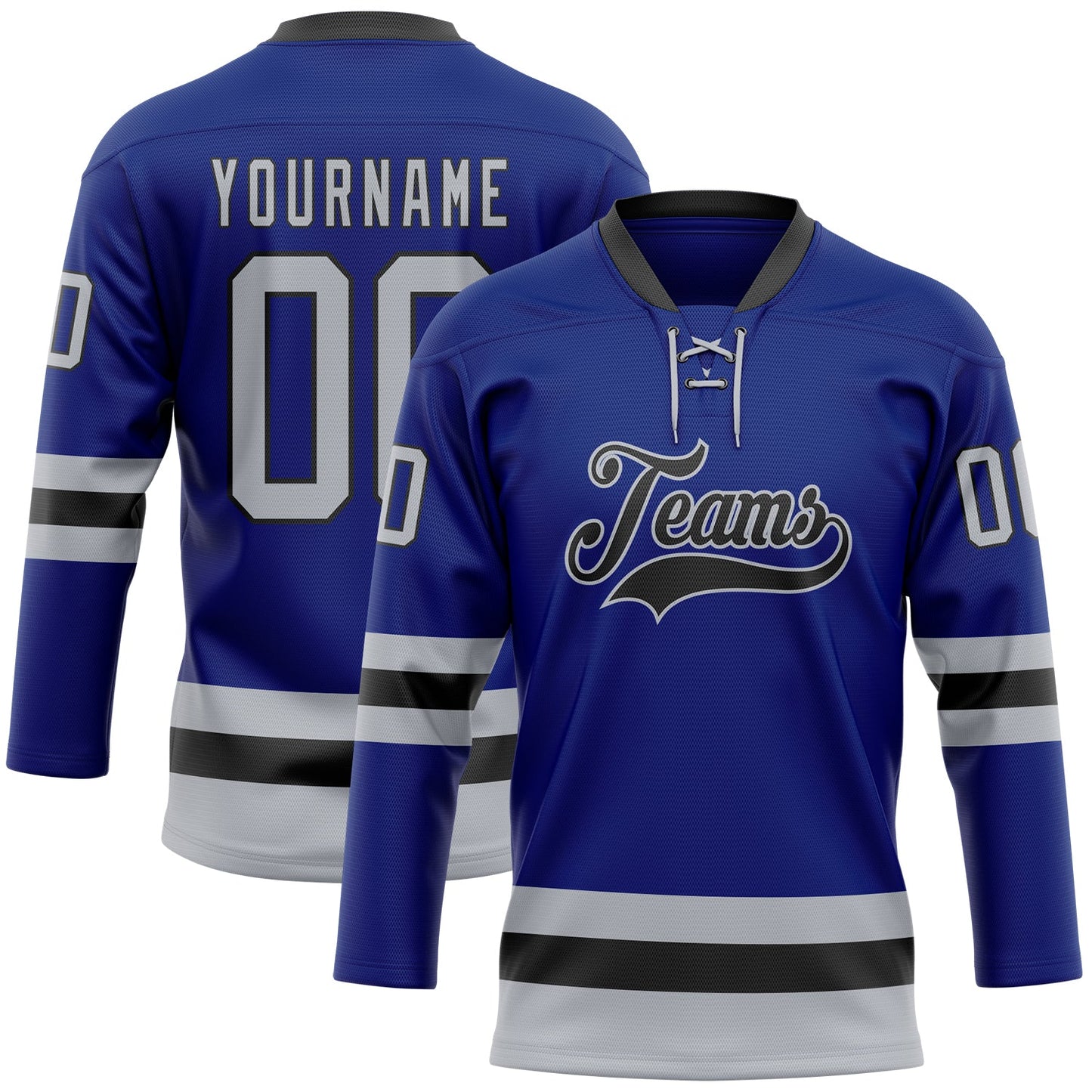 Custom Royal Gray-Black Hockey Lace Neck Jersey - Main View