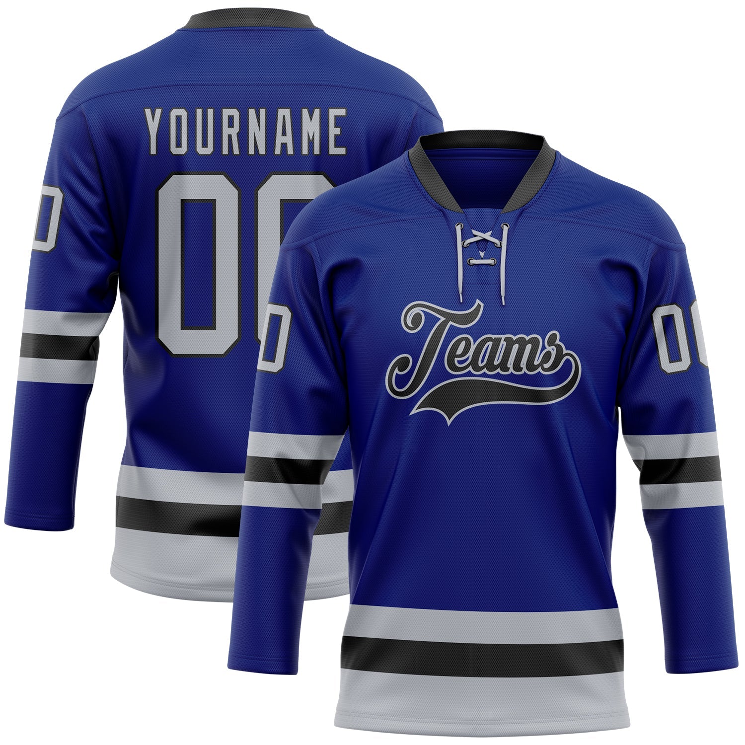 Custom Royal Gray-Black Hockey Lace Neck Jersey - Main View