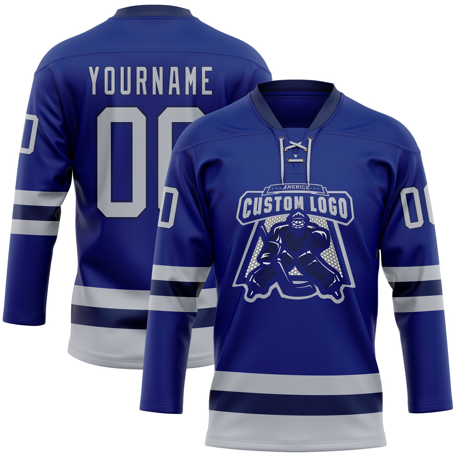 Custom Royal Gray-Navy Hockey Lace Neck Jersey view 2