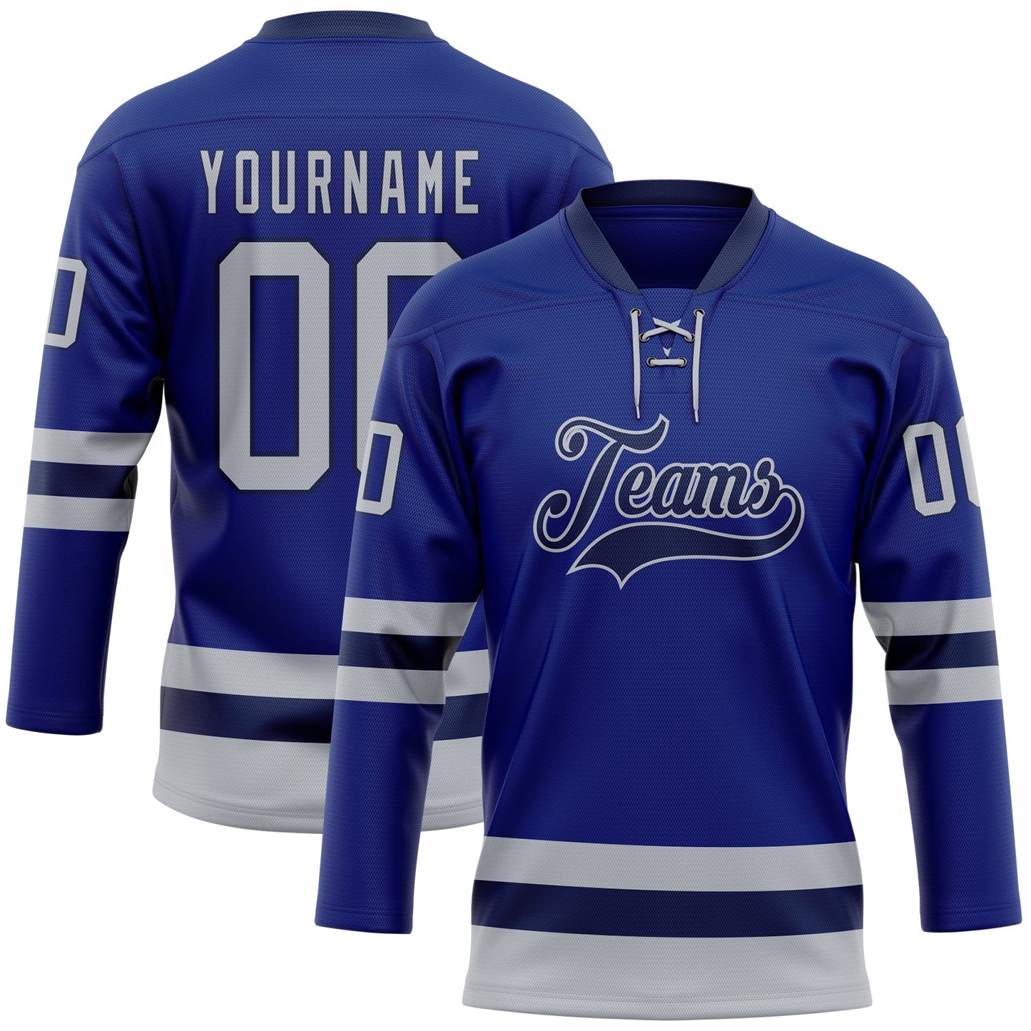 Custom Royal Gray-Navy Hockey Lace Neck Jersey - Main View
