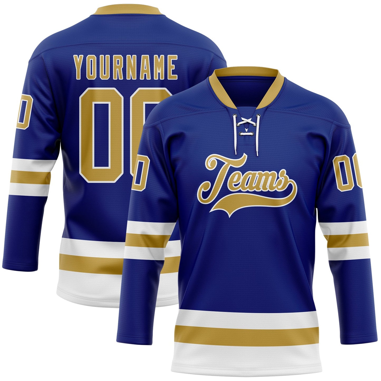 Custom Royal Old Gold-White Hockey Lace Neck Jersey - Main View