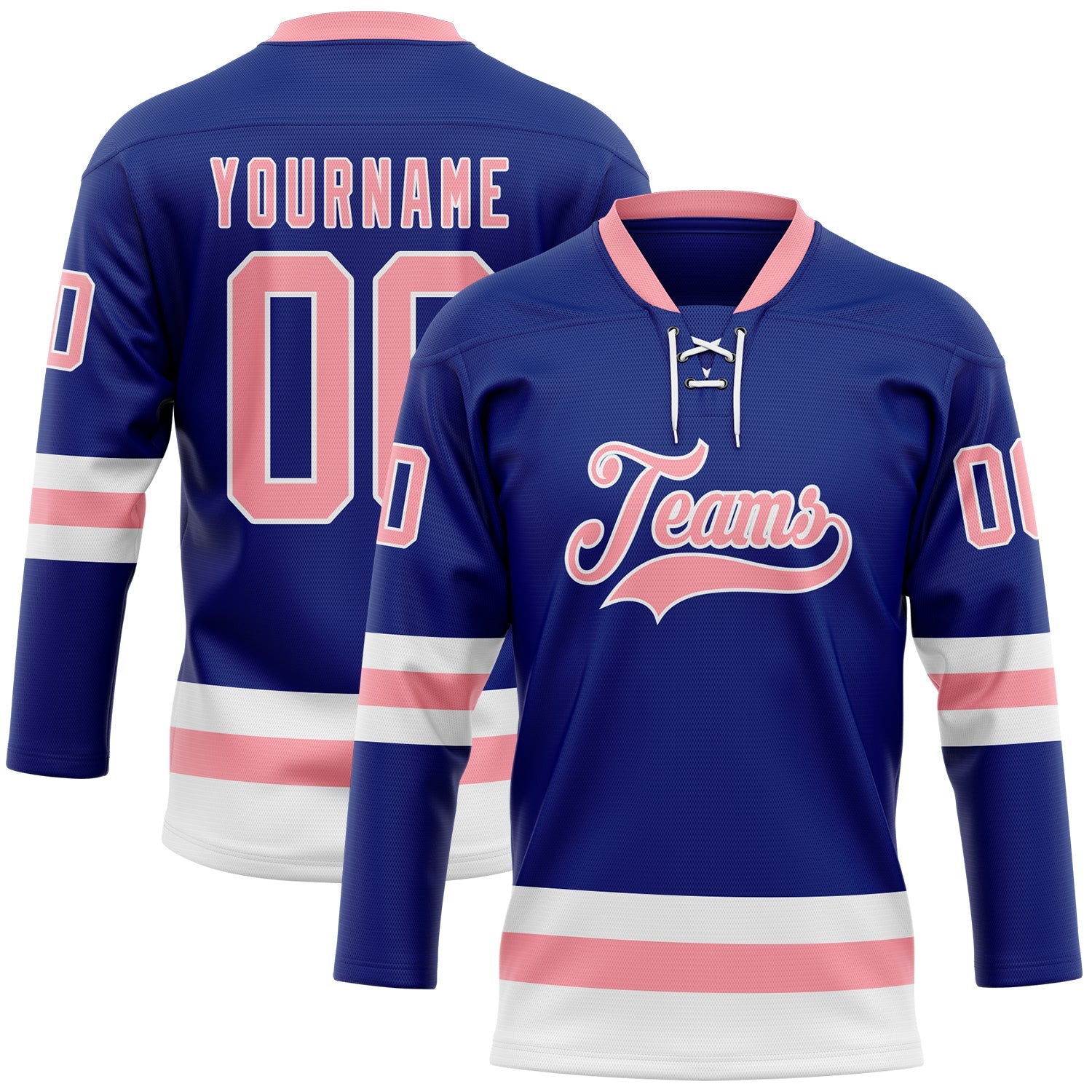 Custom Royal Medium Pink-White Hockey Lace Neck Jersey - Main View